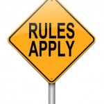 Illustration depicting a roadsign with a rules concept. White background.